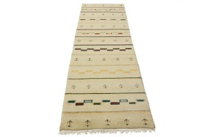 Cream/Beige Pictorial Tribal 3X10 Indo-Gabbeh Oriental Runner Rug