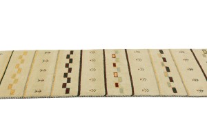 Cream/Beige Pictorial Tribal 3X10 Indo-Gabbeh Oriental Runner Rug