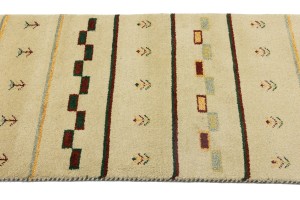Cream/Beige Pictorial Tribal 3X10 Indo-Gabbeh Oriental Runner Rug