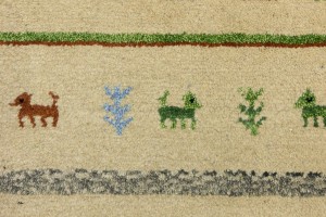 Cream/Beige Pictorial Tribal 2'7X9'5 Indo-Gabbeh Oriental Runner Rug