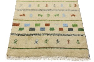 Cream/Beige Pictorial Tribal 2'7X9'5 Indo-Gabbeh Oriental Runner Rug