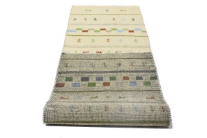 Cream/Beige Pictorial Tribal 2'7X9'5 Indo-Gabbeh Oriental Runner Rug