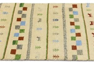 Cream/Beige Pictorial Tribal 2'7X9'5 Indo-Gabbeh Oriental Runner Rug