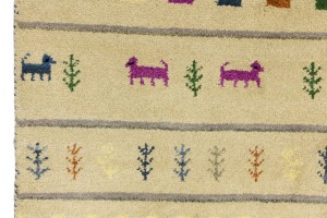Cream/Beige Pictorial Tribal 2'7X9'8 Indo-Gabbeh Oriental Runner Rug