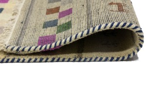 Cream/Beige Pictorial Tribal 2'7X9'8 Indo-Gabbeh Oriental Runner Rug