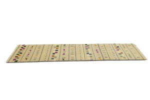 Cream/Beige Pictorial Tribal 2'7X9'8 Indo-Gabbeh Oriental Runner Rug