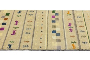 Cream/Beige Pictorial Tribal 2'7X9'8 Indo-Gabbeh Oriental Runner Rug