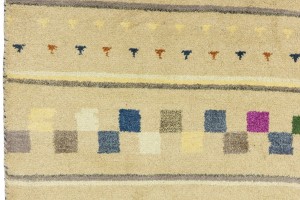 Cream/Beige Pictorial Tribal 2'7X9'8 Indo-Gabbeh Oriental Runner Rug