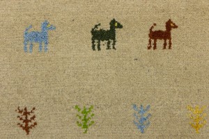 Cream/Beige Pictorial Tribal 3X10 Indo-Gabbeh Oriental Runner Rug
