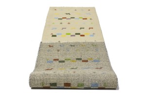 Cream/Beige Pictorial Tribal 3X10 Indo-Gabbeh Oriental Runner Rug