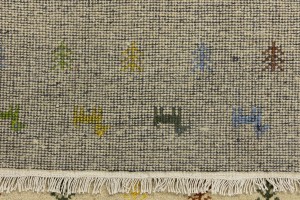 Cream/Beige Pictorial Tribal 3X10 Indo-Gabbeh Oriental Runner Rug