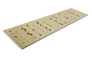 Cream/Beige Pictorial Tribal 3X10 Indo-Gabbeh Oriental Runner Rug