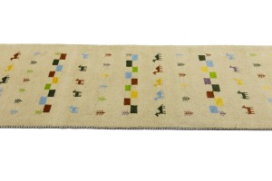 Cream/Beige Pictorial Tribal 3X10 Indo-Gabbeh Oriental Runner Rug