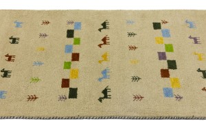 Cream/Beige Pictorial Tribal 3X10 Indo-Gabbeh Oriental Runner Rug