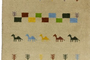 Cream/Beige Pictorial Tribal 3X10 Indo-Gabbeh Oriental Runner Rug