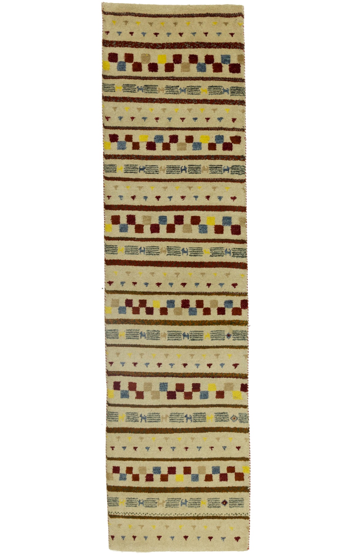 Cream/Beige Pictorial Tribal 2'6X9'7 Indo-Gabbeh Oriental Runner Rug