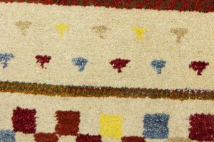 Cream/Beige Pictorial Tribal 2'6X9'7 Indo-Gabbeh Oriental Runner Rug