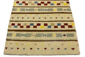 Cream/Beige Pictorial Tribal 2'6X9'7 Indo-Gabbeh Oriental Runner Rug