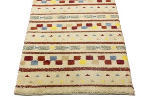 Cream/Beige Pictorial Tribal 2'6X9'7 Indo-Gabbeh Oriental Runner Rug