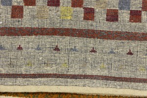 Cream/Beige Pictorial Tribal 2'6X9'7 Indo-Gabbeh Oriental Runner Rug
