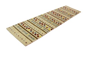 Cream/Beige Pictorial Tribal 2'6X9'7 Indo-Gabbeh Oriental Runner Rug