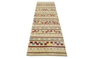 Cream/Beige Pictorial Tribal 2'6X9'7 Indo-Gabbeh Oriental Runner Rug