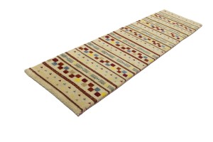 Cream/Beige Pictorial Tribal 2'6X9'7 Indo-Gabbeh Oriental Runner Rug