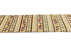 Cream/Beige Pictorial Tribal 2'6X9'7 Indo-Gabbeh Oriental Runner Rug