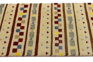 Cream/Beige Pictorial Tribal 2'6X9'7 Indo-Gabbeh Oriental Runner Rug