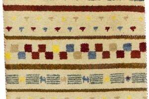 Cream/Beige Pictorial Tribal 2'6X9'7 Indo-Gabbeh Oriental Runner Rug