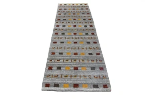 Gray Pictorial Tribal 3X10 Indo-Gabbeh Oriental Runner Rug