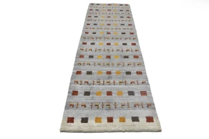 Gray Pictorial Tribal 3X10 Indo-Gabbeh Oriental Runner Rug