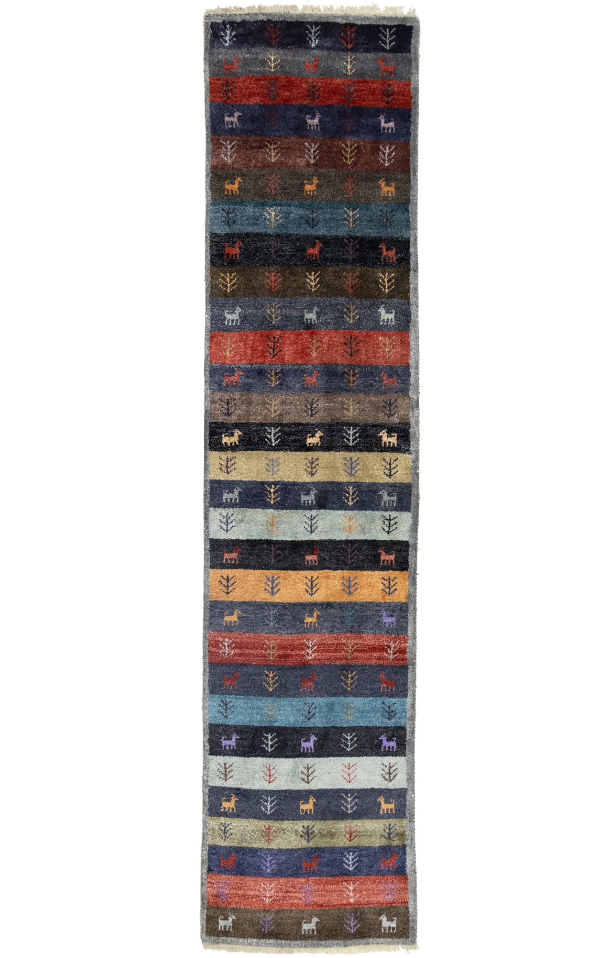 Multicolored Stripes Tribal 3X12 Indo-Gabbeh Oriental Runner Rug