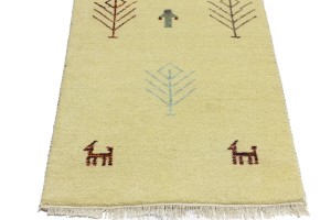 Cream Pictorial Tribal 3X13 Indo-Gabbeh Oriental Runner Rug