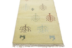 Cream Pictorial Tribal 3X13 Indo-Gabbeh Oriental Runner Rug