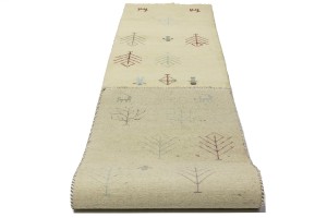 Cream Pictorial Tribal 3X13 Indo-Gabbeh Oriental Runner Rug