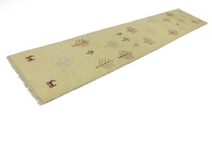 Cream Pictorial Tribal 3X13 Indo-Gabbeh Oriental Runner Rug