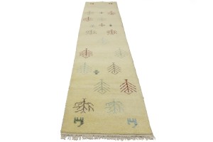 Cream Pictorial Tribal 3X13 Indo-Gabbeh Oriental Runner Rug