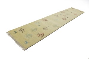 Cream Pictorial Tribal 3X13 Indo-Gabbeh Oriental Runner Rug