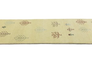 Cream Pictorial Tribal 3X13 Indo-Gabbeh Oriental Runner Rug