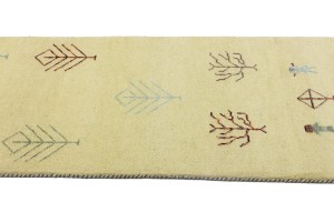 Cream Pictorial Tribal 3X13 Indo-Gabbeh Oriental Runner Rug