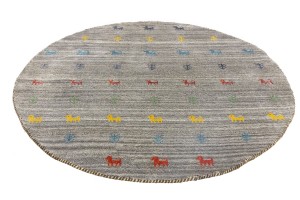 Gray Pictorial Tribal 5X5 Indo-Gabbeh Oriental Round Rug
