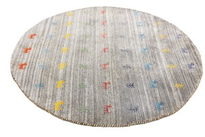 Gray Pictorial Tribal 5X5 Indo-Gabbeh Oriental Round Rug