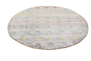 Gray Pictorial Tribal 5X5 Indo-Gabbeh Oriental Round Rug