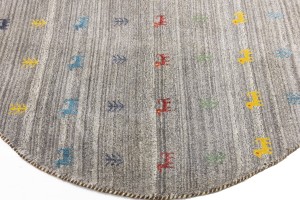 Gray Pictorial Tribal 5X5 Indo-Gabbeh Oriental Round Rug