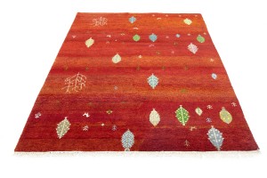 Scarlet Red Pictorial Tribal 6X8 Indo-Gabbeh Oriental Rug