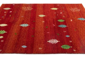 Scarlet Red Pictorial Tribal 6X8 Indo-Gabbeh Oriental Rug
