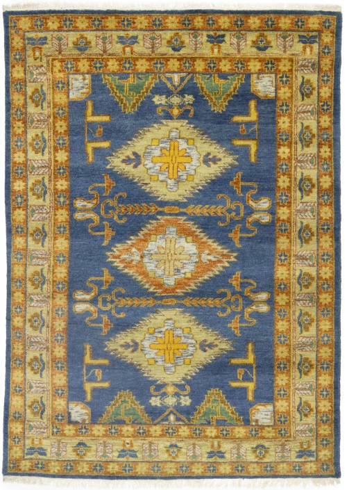 Blue Geometric 6X8 Kazak Oriental Rug