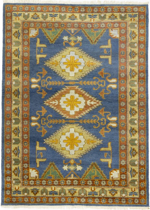 Blue Geometric 6X8 Kazak Oriental Rug