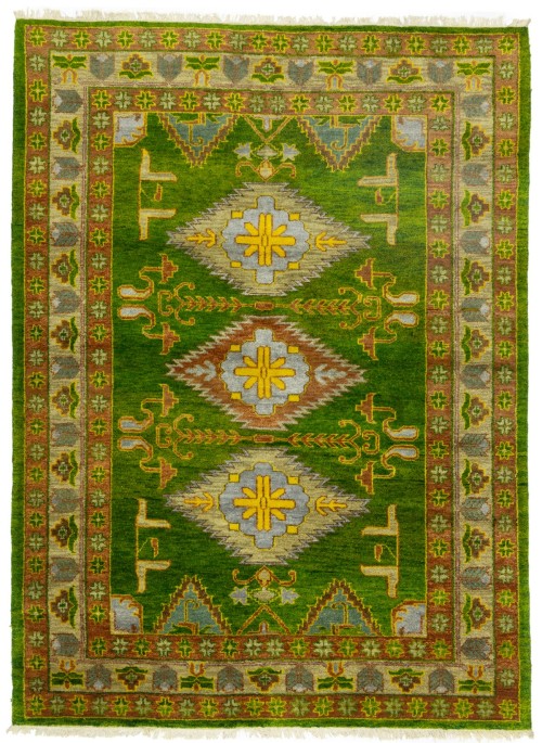 Green Geometric 6X8 Kazak Oriental Rug